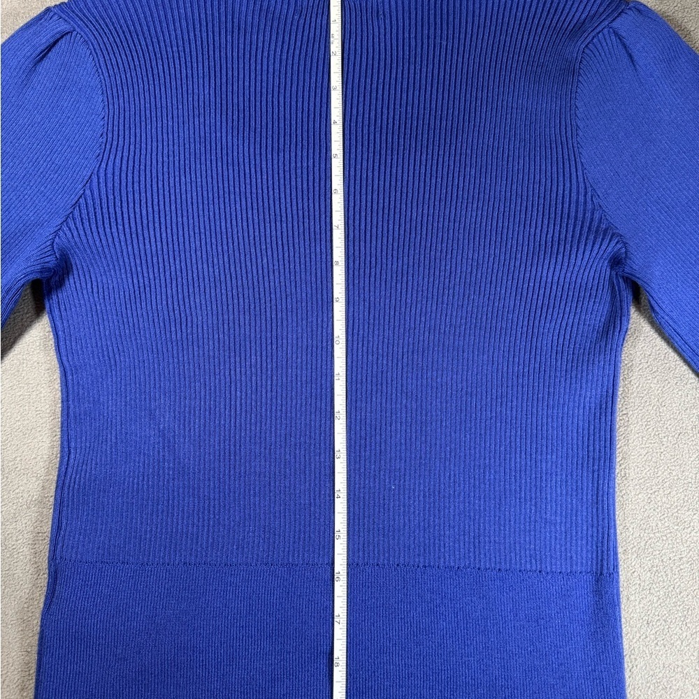 Philosophy Ribbed Royal Blue Sweater Shirt with Puffy Sleeves - Picture 9 of 12